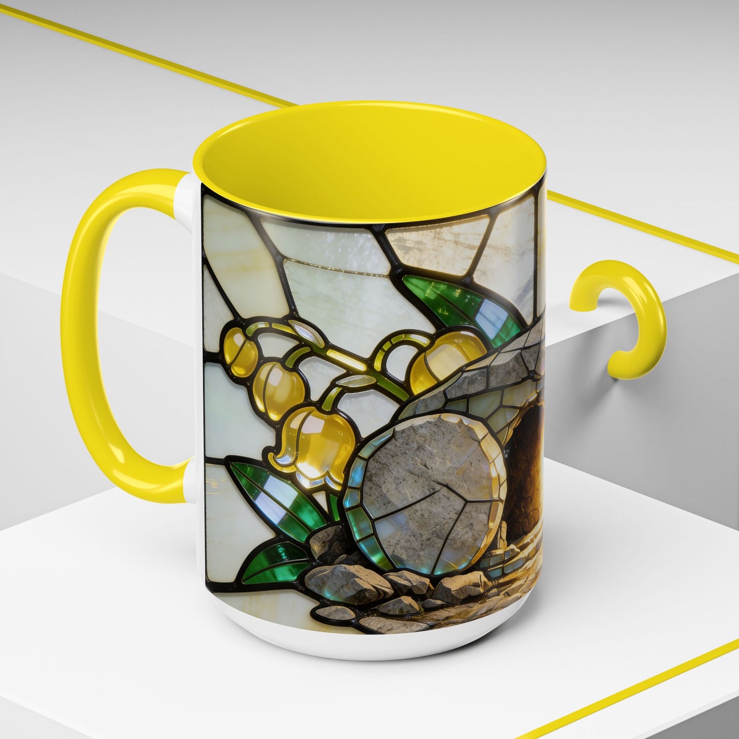 Stained Glass Garden Accent Mug – Floral Lily of the Valley Sunrise 11/15oz