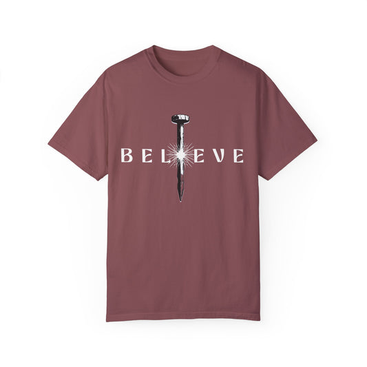 Unisex 'Believe' Garment-Dyed T-shirt - Inspirational Graphic Tee