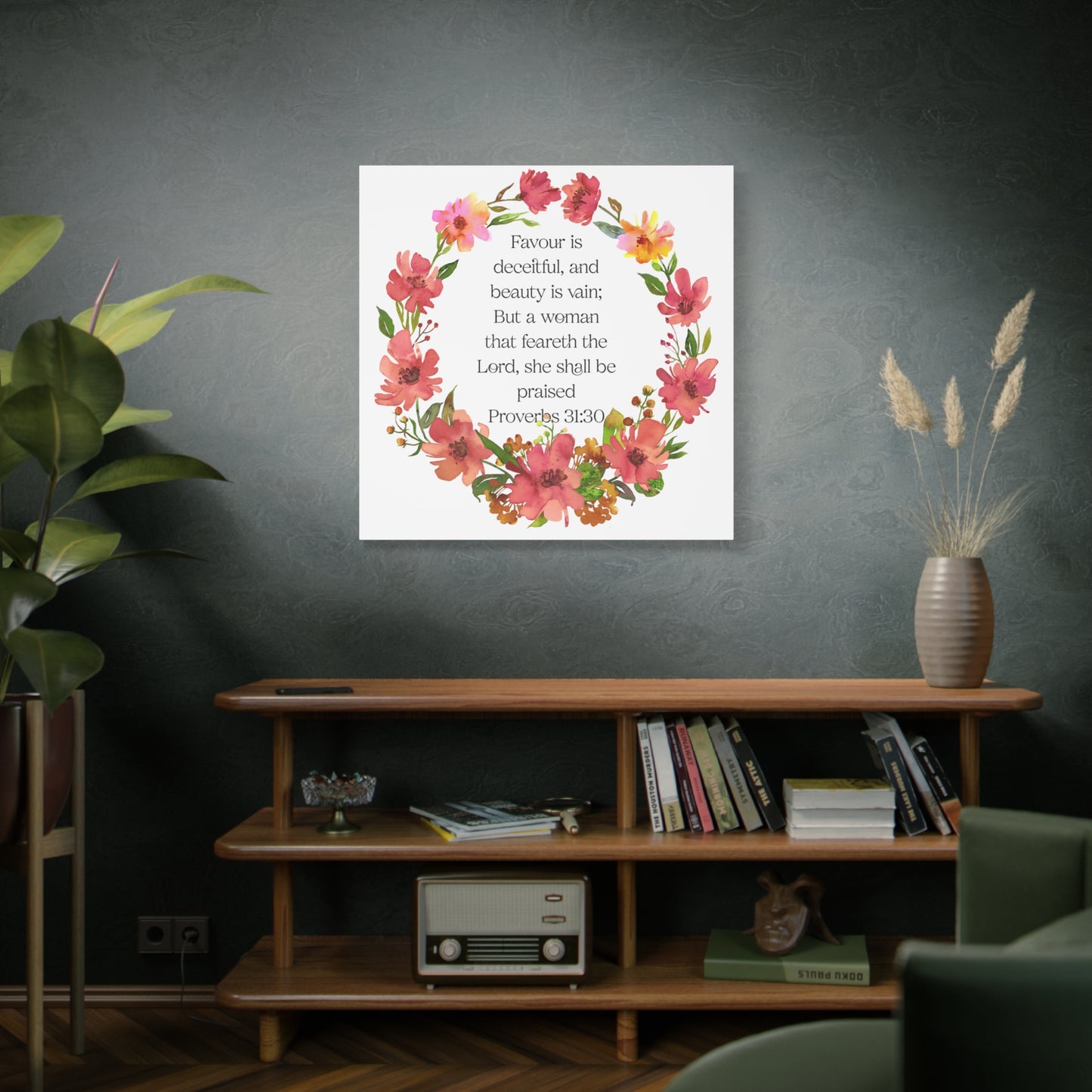 Proverbs 31:30 Floral Scripture Canvas Wall Art — Women's Empowerment Christian Decor Gift