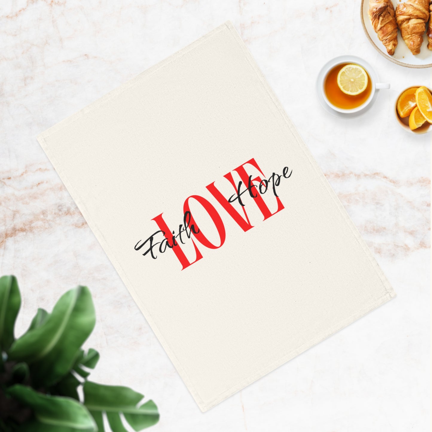 Inspirational Cotton Tea Towel - Love, Faith, Hope Design