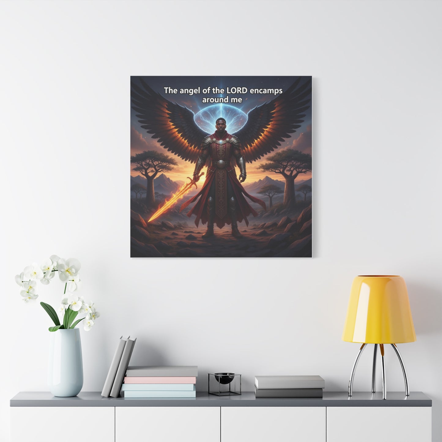 Psalm 34:7 Angel Canvas Art - The Angel of the Lord Encamps Christian Stretched Matte Wall Decor