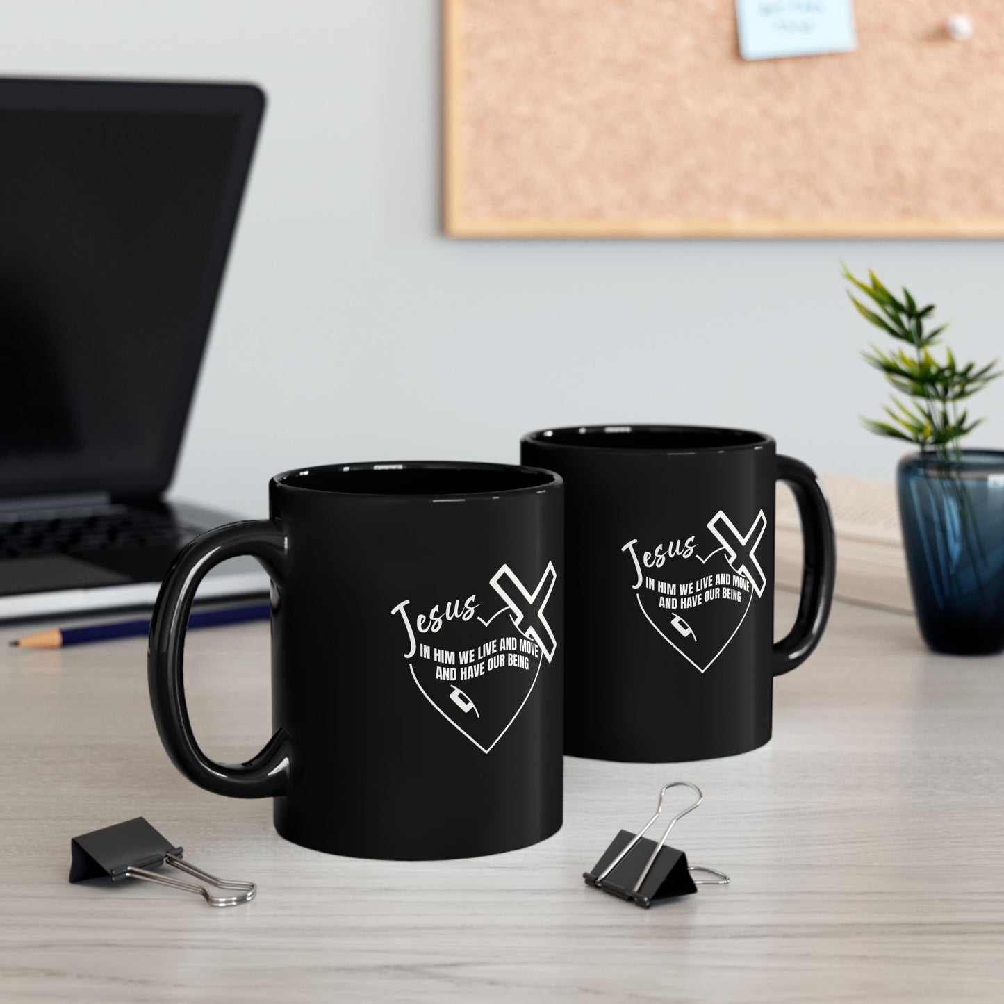 Inspirational Black Christian Mug - 11oz - Jesus Design for Faith and Motivation