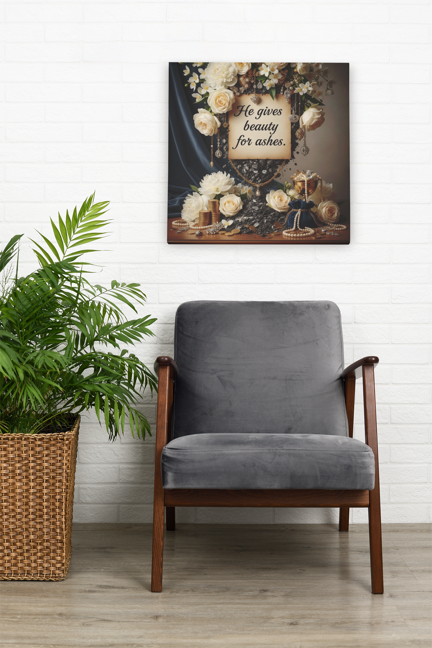 He gives beauty for ashes Wall Art Canvas — Meaningful Gift for Wedding or Housewarming