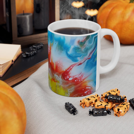 "The First Sunset" - Earth Ceramic Mug - Acrylic Pouring Art Coffee Cup, 11oz, 15oz