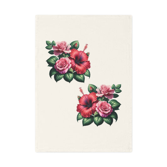 Vintage Hibiscus and Rose Design - 100% Organic Cotton Tea Towel