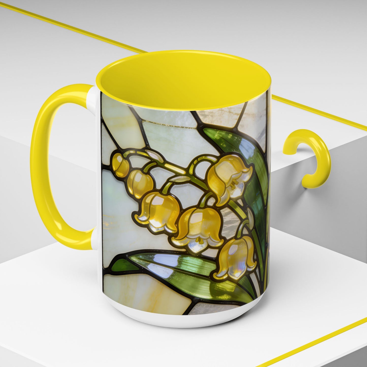 Stained Glass Lily of the Valley Accent Coffee Mug — Floral 11/15oz Gift