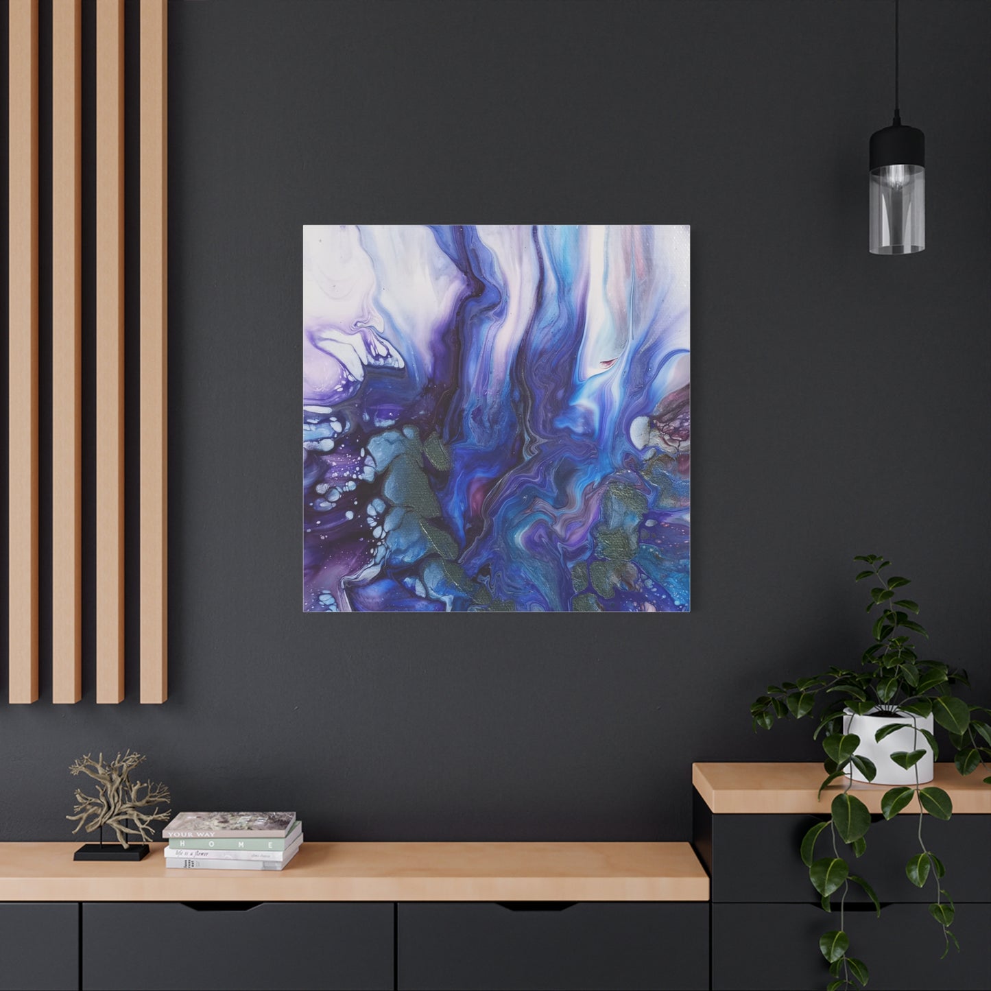 Abstract Ocean Blue Acrylic Pour Matte Canvas - Stretched Wall Art