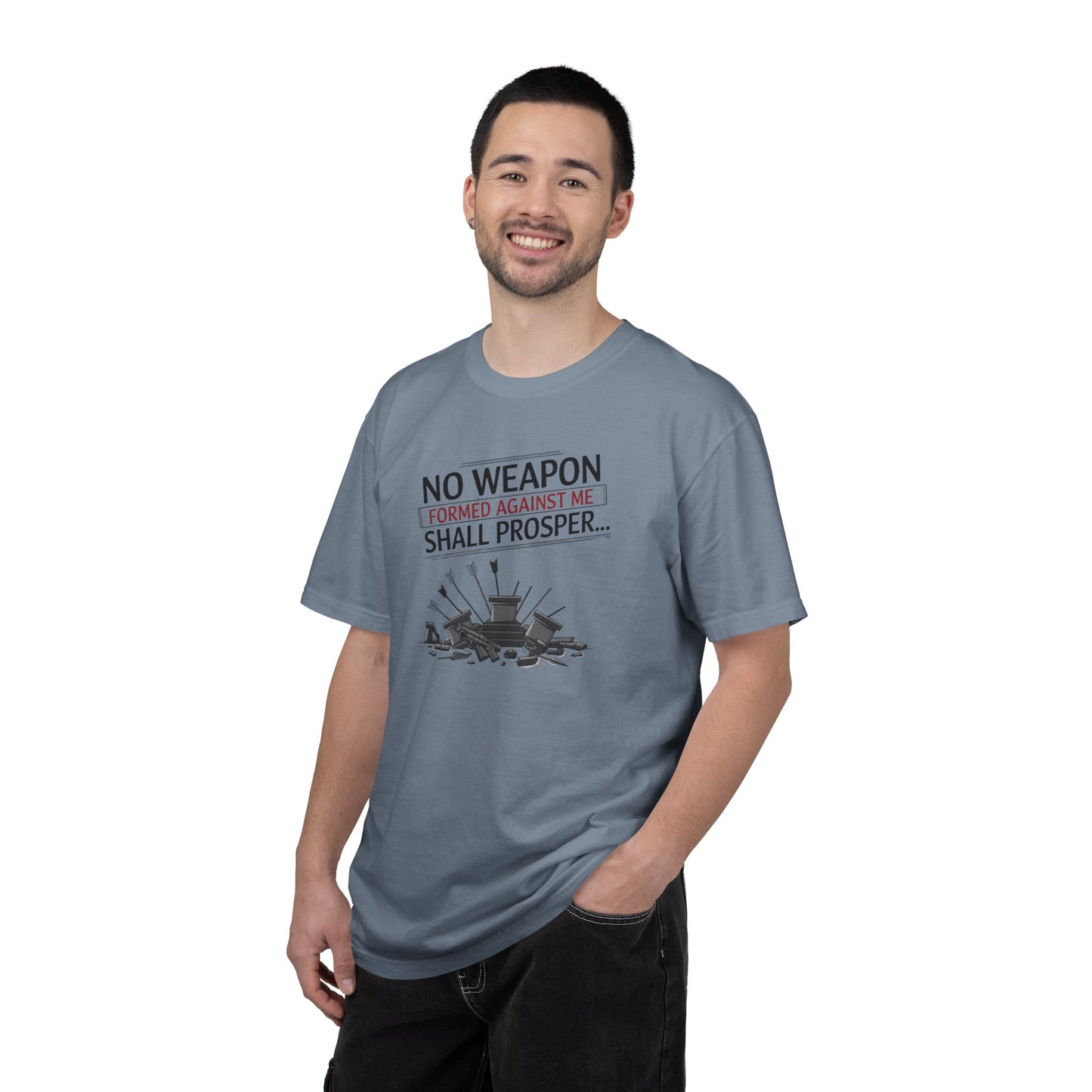 No Weapon Formed Against Me Shall Prosper T-Shirt — Isaiah 54:17 Christian Faith Tee