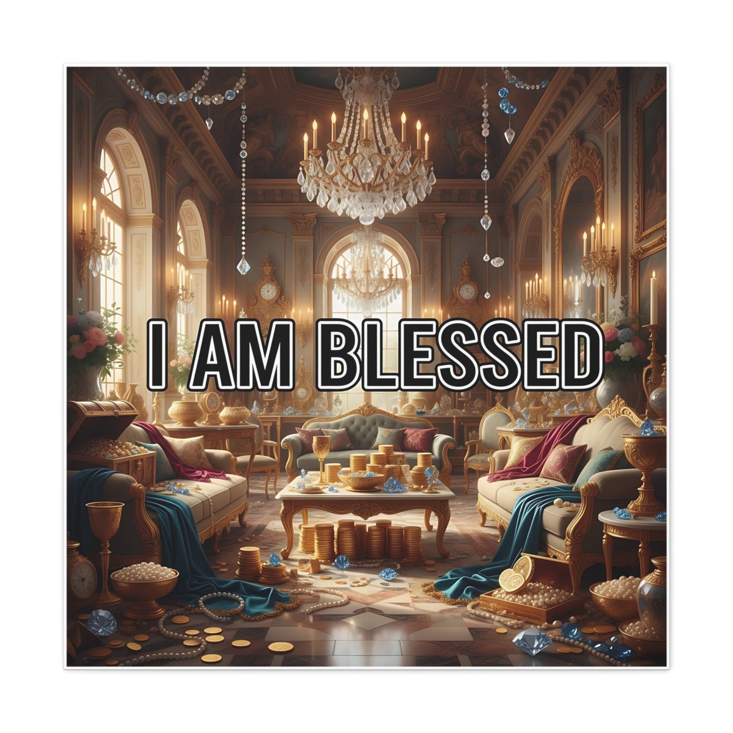 Blessed Canvas Art - I Am Blessed Inspirational Spiritual Stretched Matte Wall Decor