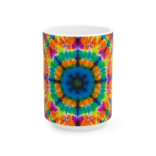 Tie-Dye Kaleidoscope Ceramic Mug – Colorful Hippie Pattern (11oz, 15oz)