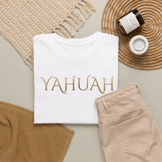 Yahuah Script Tee Gold Lettering Faith T-Shirt