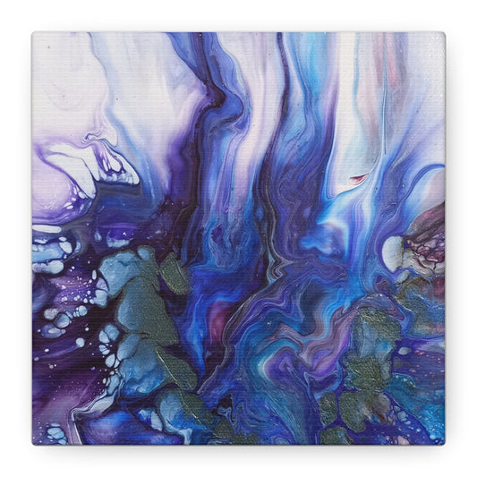 Abstract Ocean Blue Acrylic Pour Matte Canvas - Stretched Wall Art