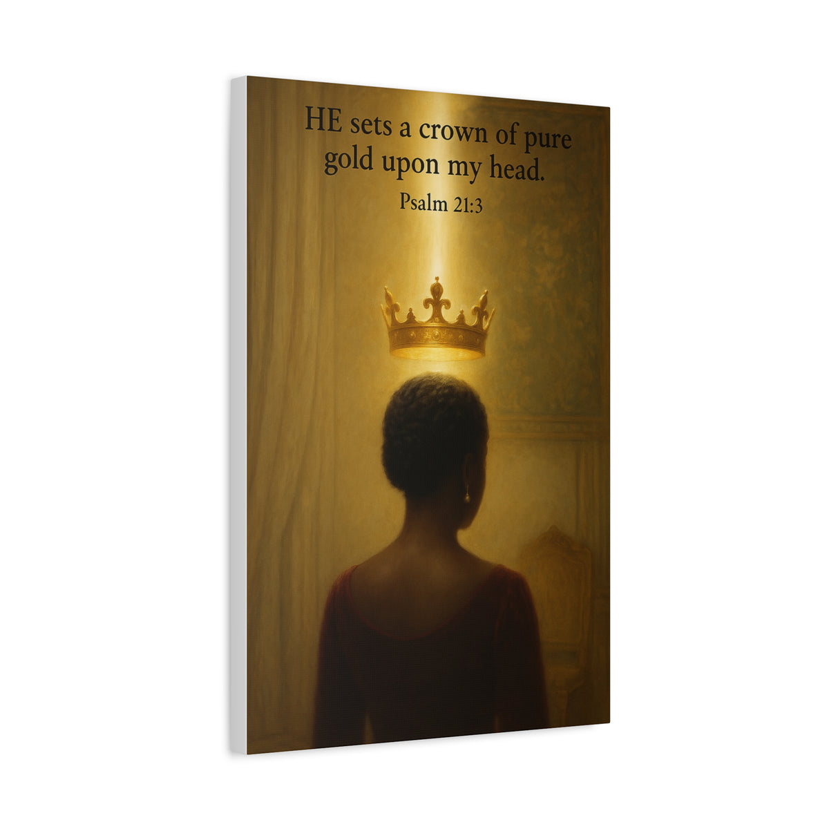 African Queen Crowned by God Canvas Art - Psalm 21:3 Christian Stretched Matte Wall Decor
