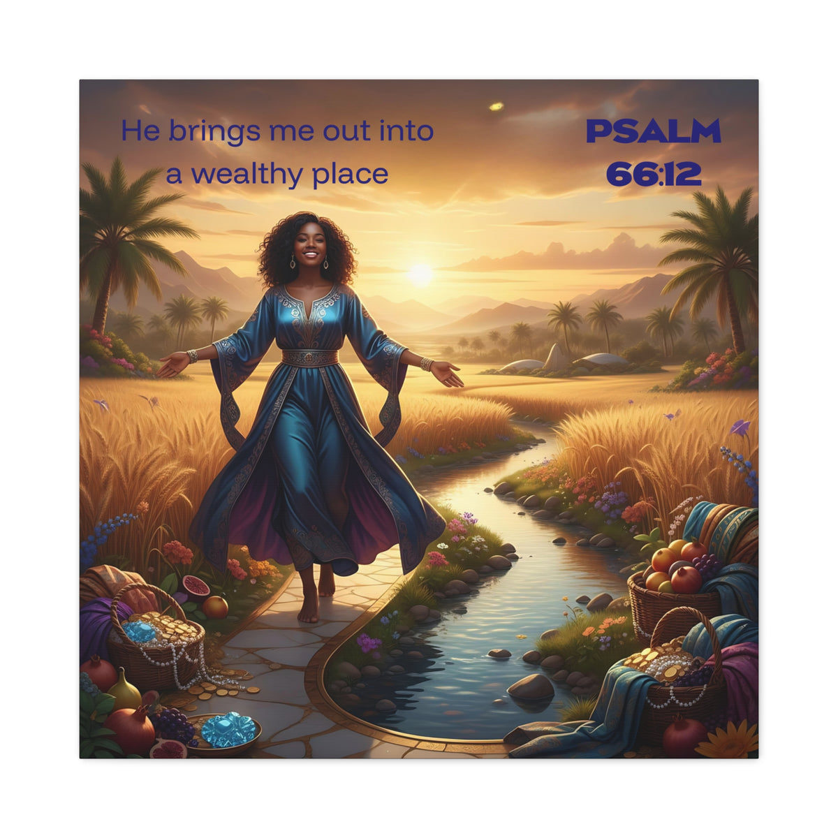 Psalm 66:12 Canvas Art - Place of Abundance Christian Stretched Matte Wall Decor