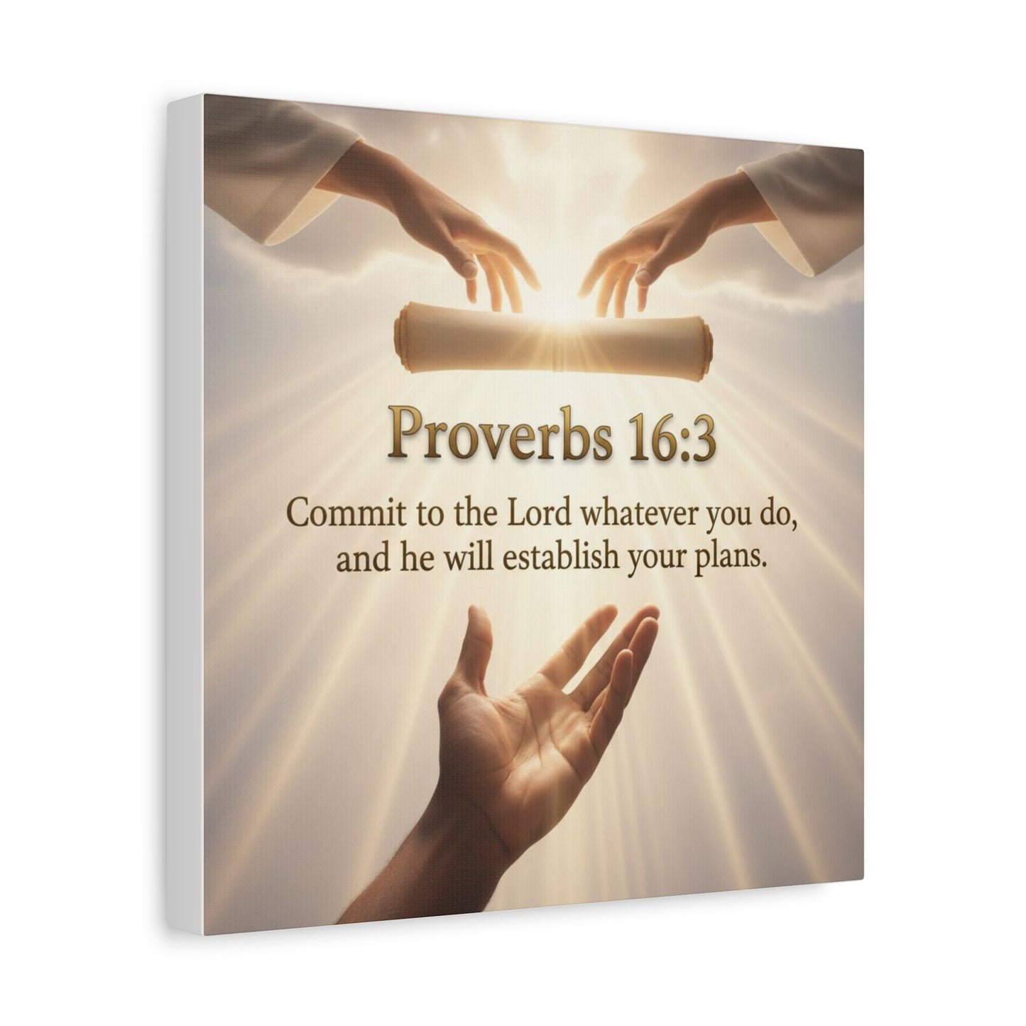 Proverbs 16:3 Canvas Art - Commit to the Lord Christian Stretched Matte Wall Decor