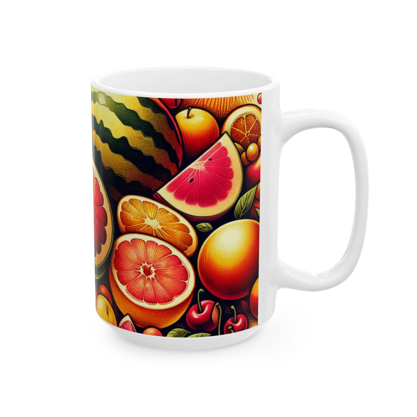 Vibrant Citrus & Watermelon Ceramic Mug — Colorful Fruit Pattern Coffee Cup (11oz/15oz)