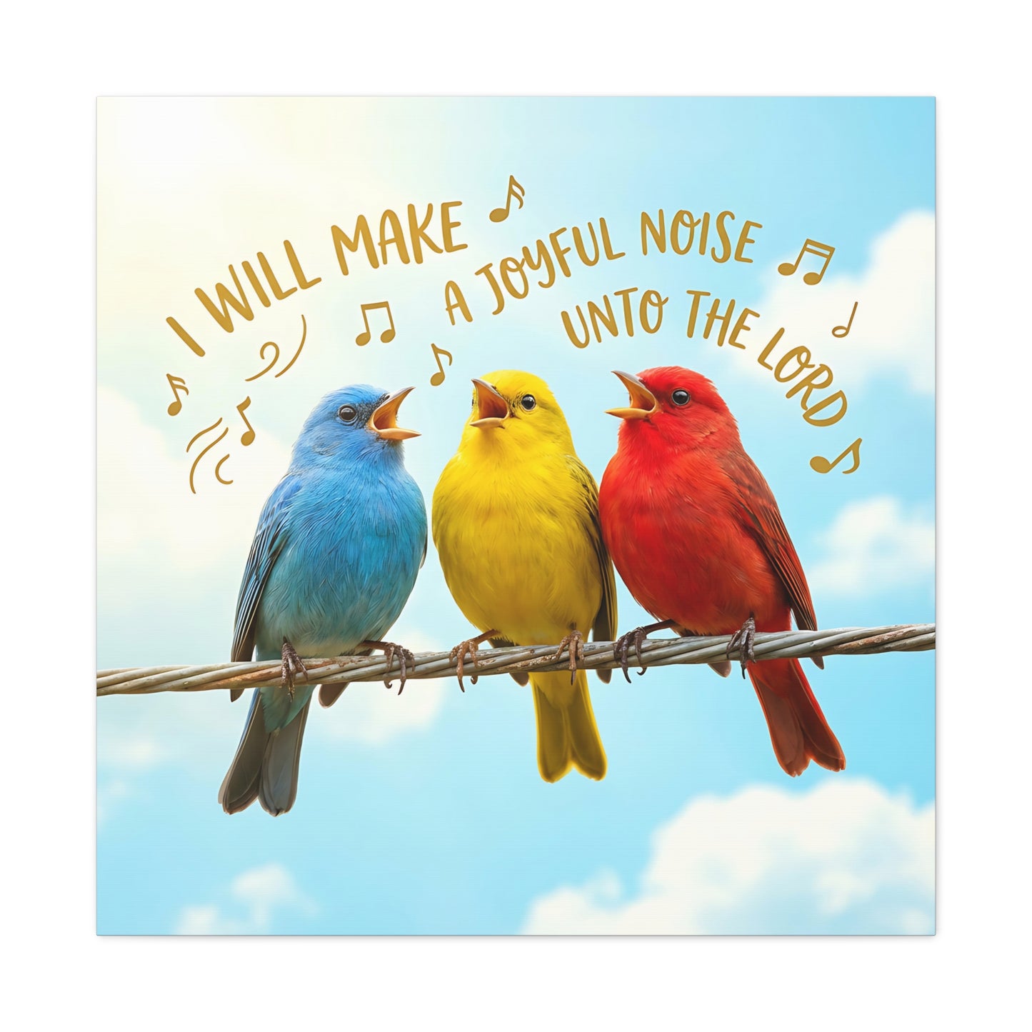 Psalm 100:1 Songbirds Canvas Art - Make a Joyful Noise unto the Lord Christian Stretched Matte Wall Decor