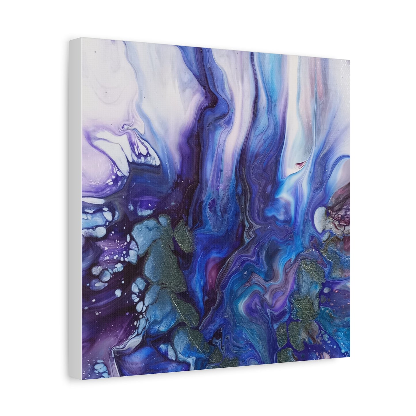 Abstract Ocean Blue Acrylic Pour Matte Canvas - Stretched Wall Art