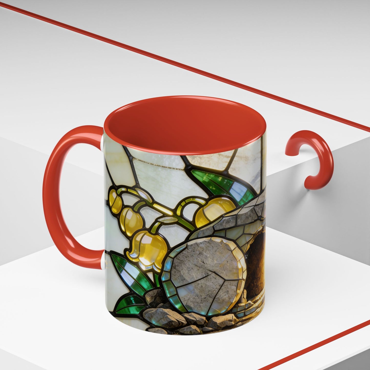 Stained Glass Garden Accent Mug – Floral Lily of the Valley Sunrise 11/15oz