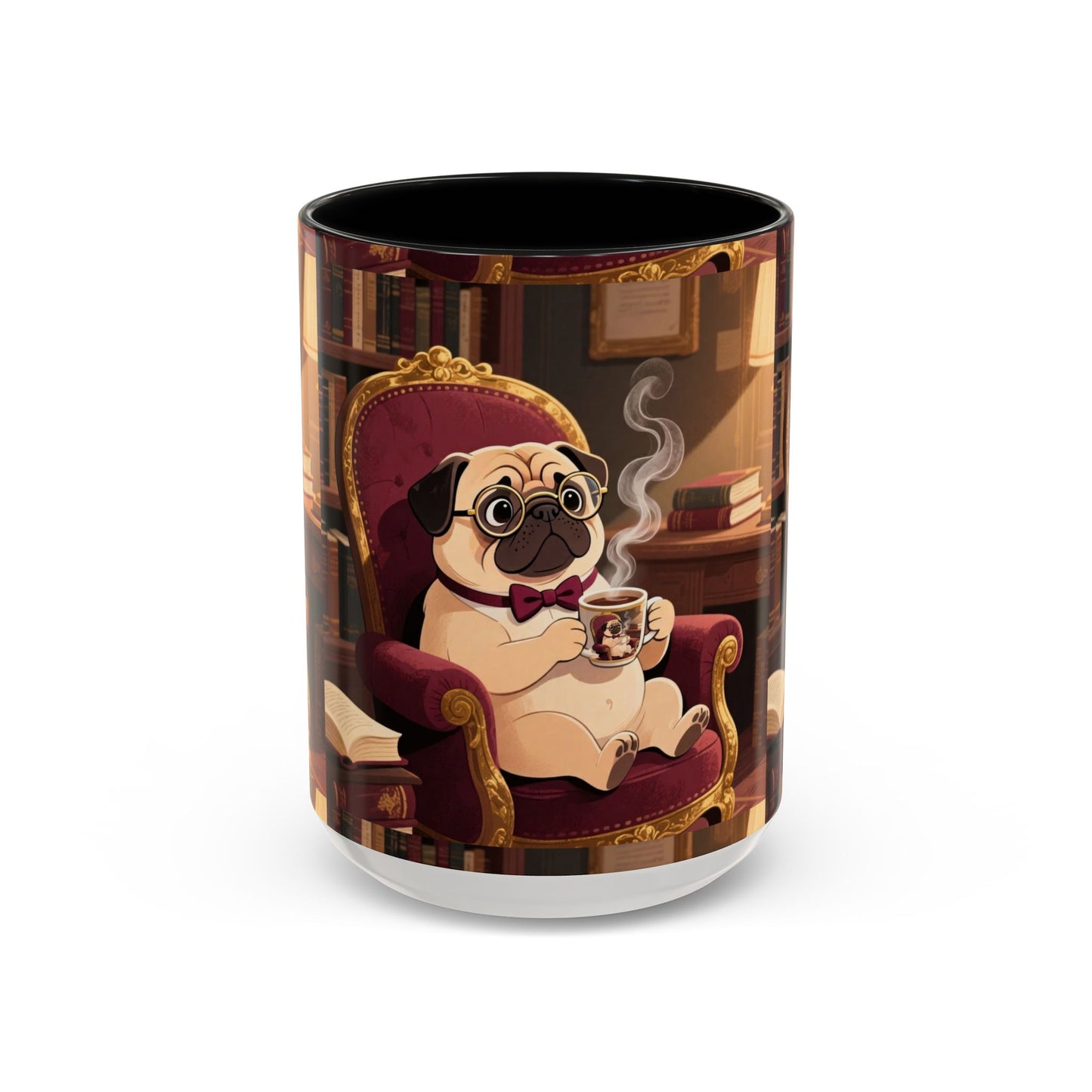 Pug in Armchair Coffee Mug — Cozy Literary Tea & Coffee Cup (11/15oz)
