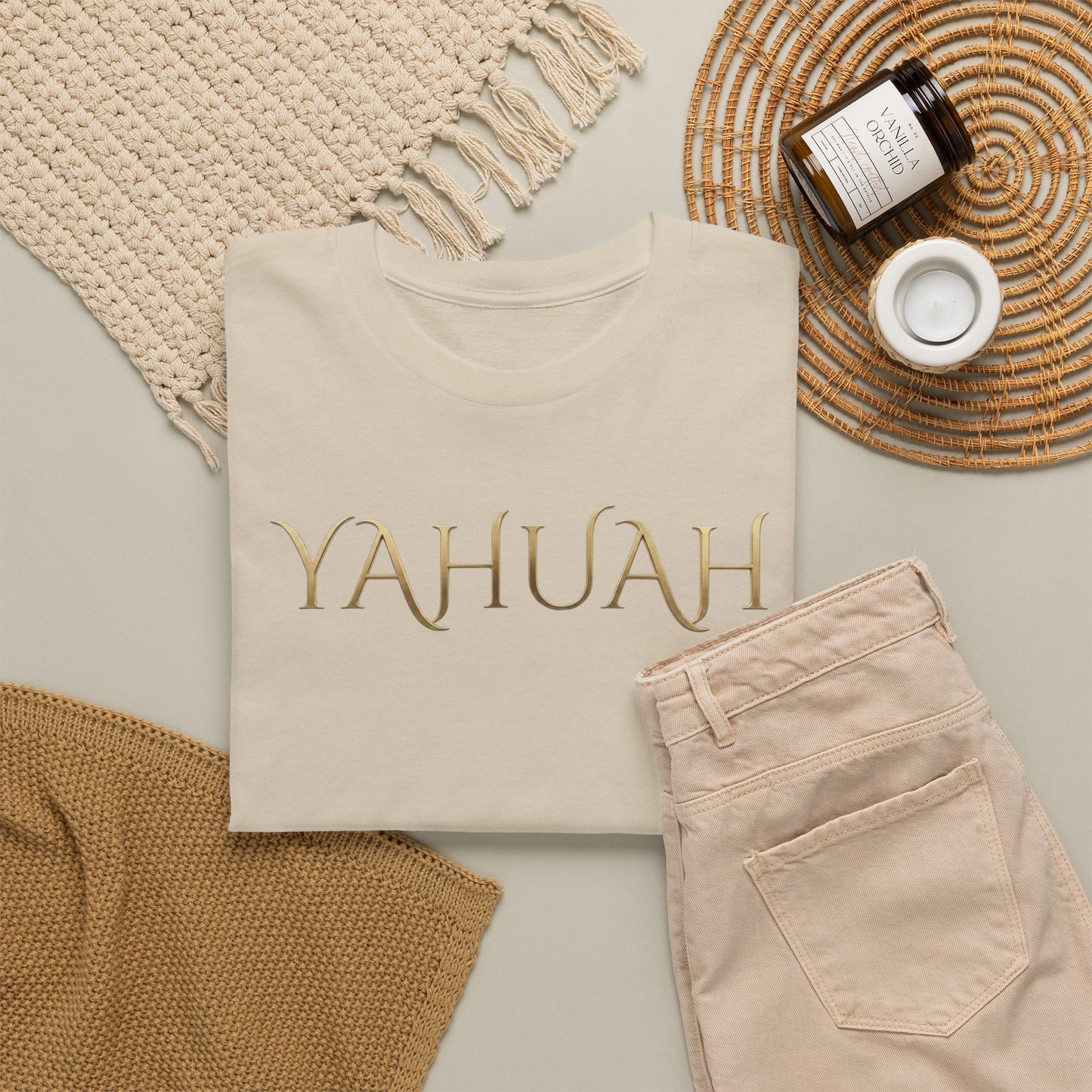 Yahuah Script Tee Gold Lettering Faith T-Shirt