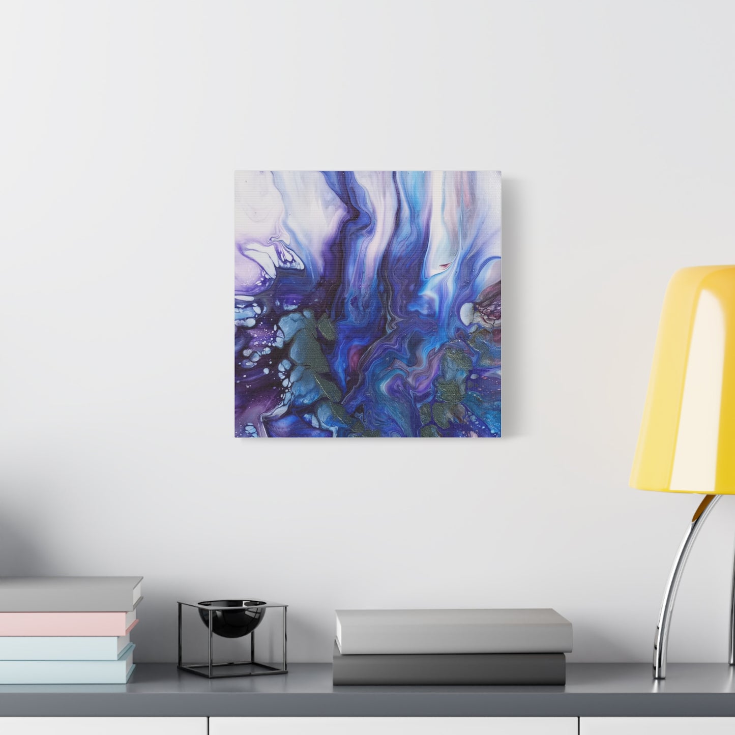 Abstract Ocean Blue Acrylic Pour Matte Canvas - Stretched Wall Art