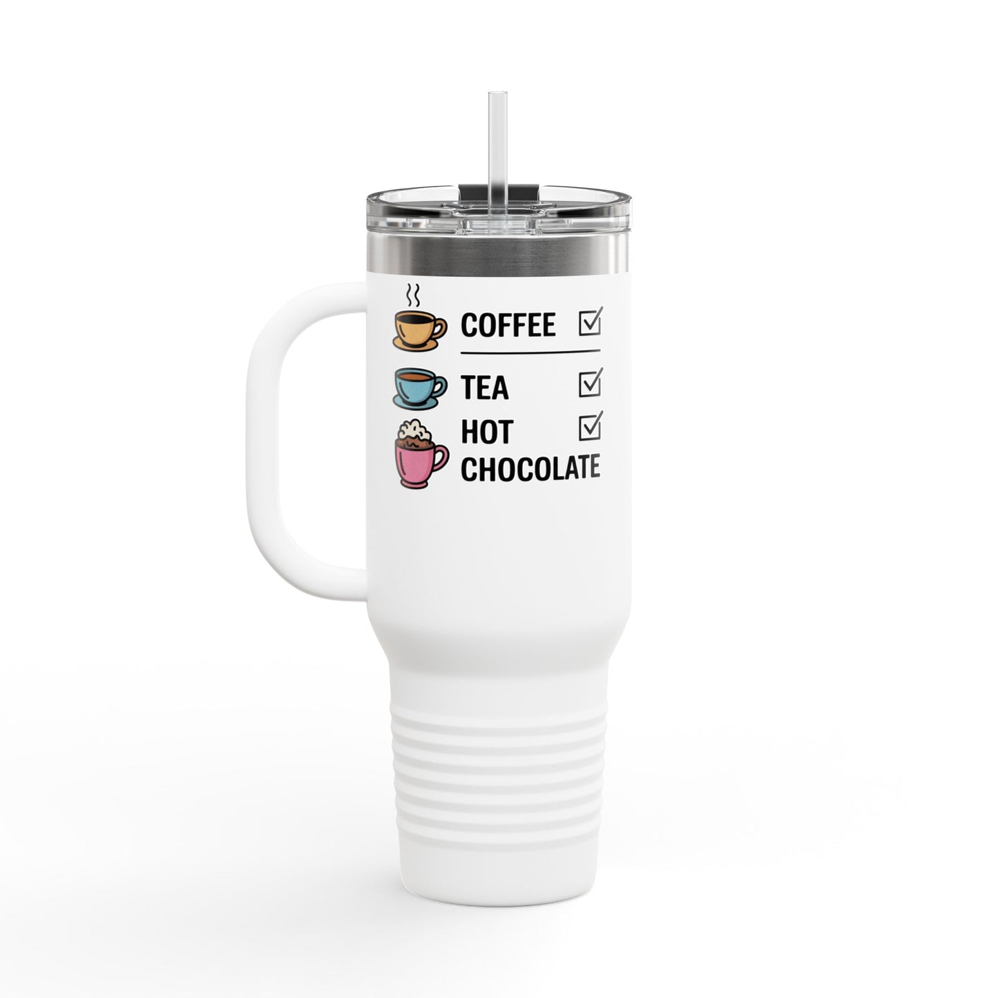 40oz Insulated Travel Mug - Coffee, Tea, Hot Chocolate Checklist - What is your favorite?