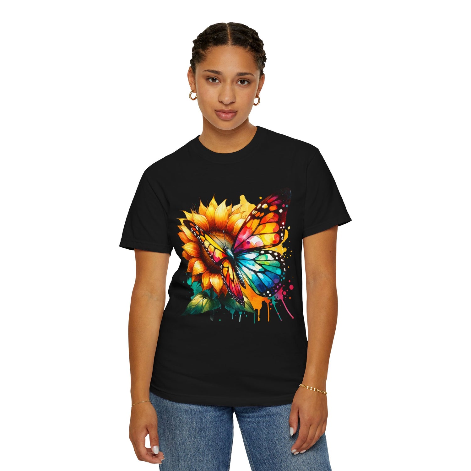 Butterfly & Sunflower Colourful Nature Garment-Dyed T-Shirt