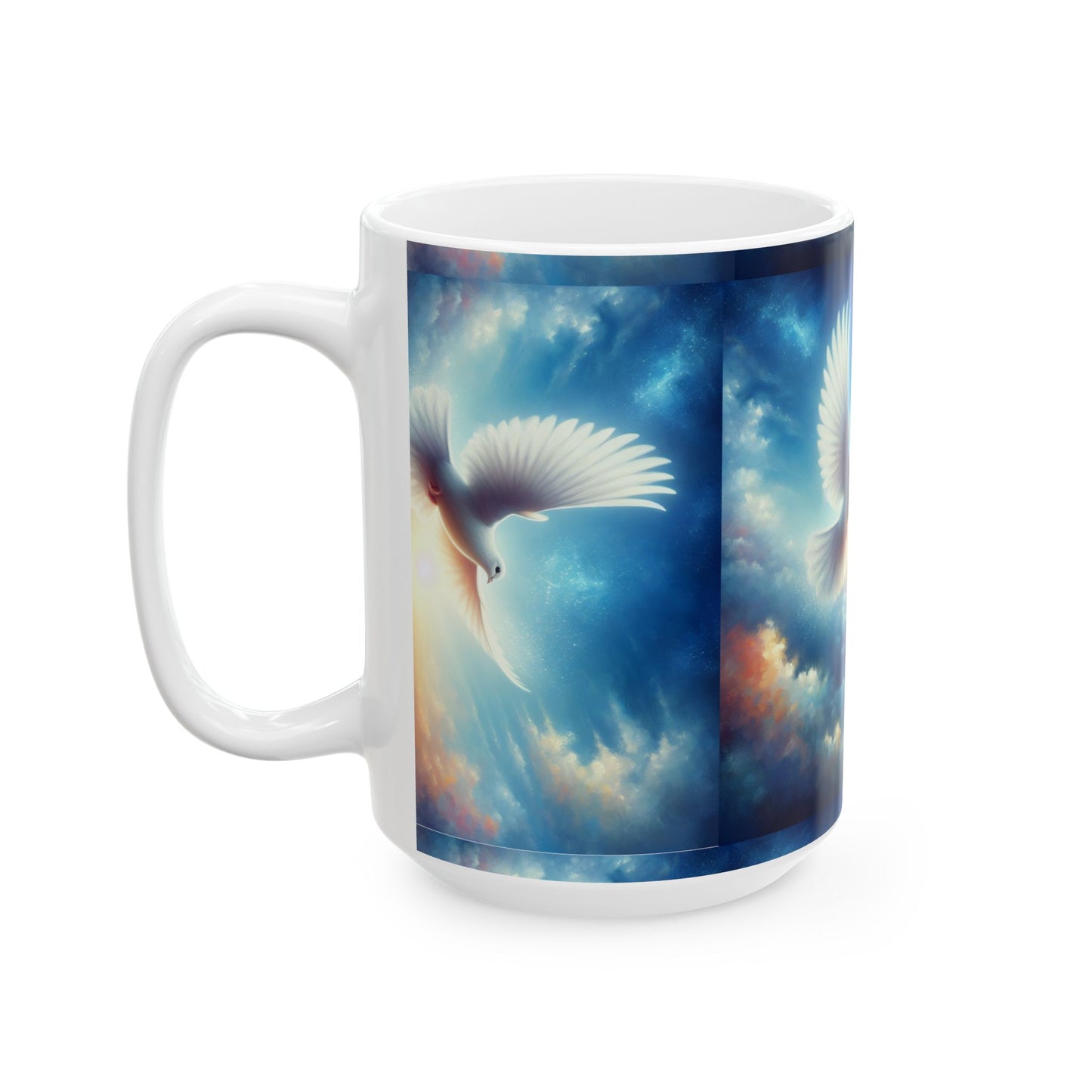 Dove in Sunrise Ceramic Mug — Inspirational Peace Coffee Cup (11oz & 15oz)