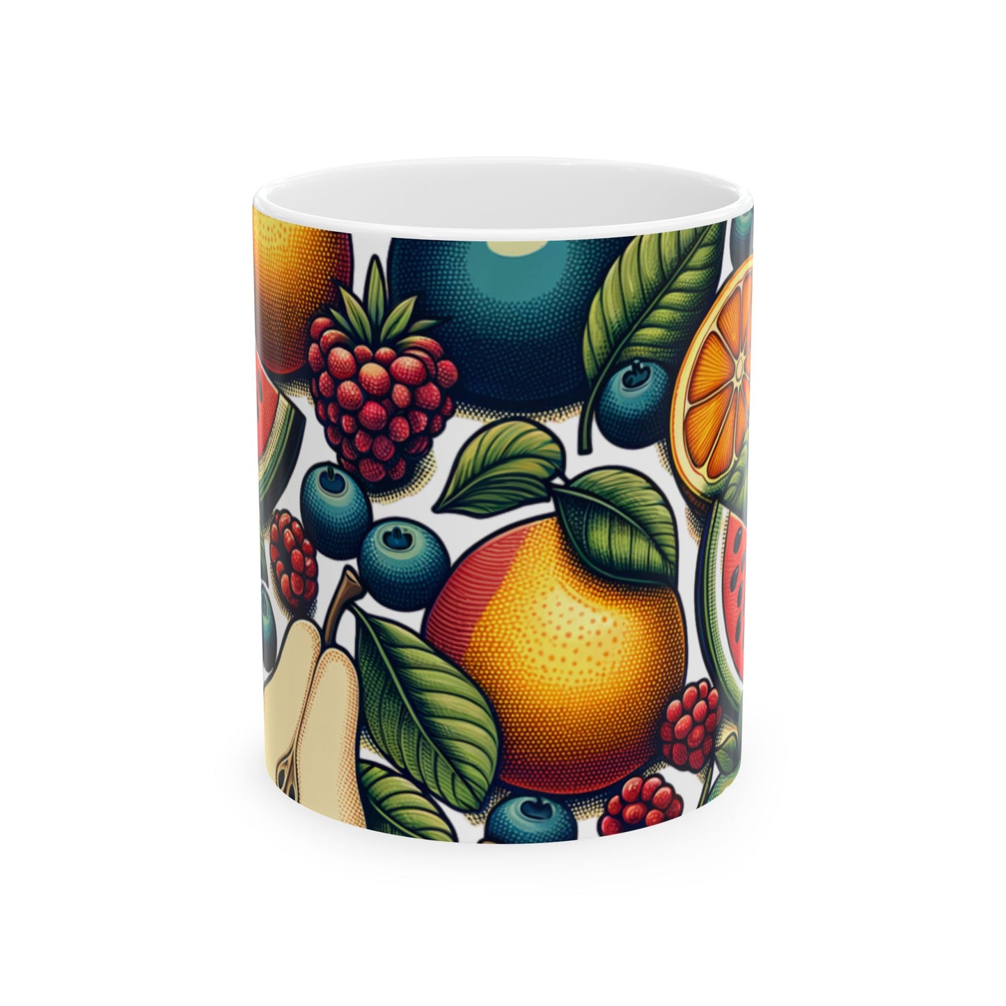 Fruit Pattern Ceramic Mug — Colorful Citrus & Berries 11oz/15oz