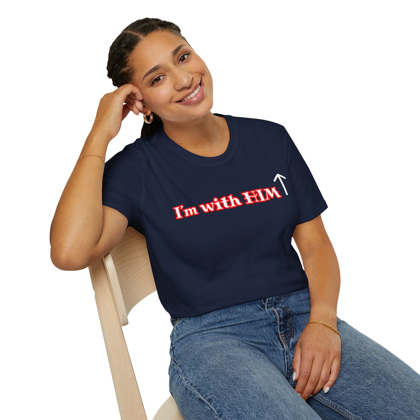 I'm With Him T-Shirt — Arrow Pointing Upward Christian Faith Graphic Tee