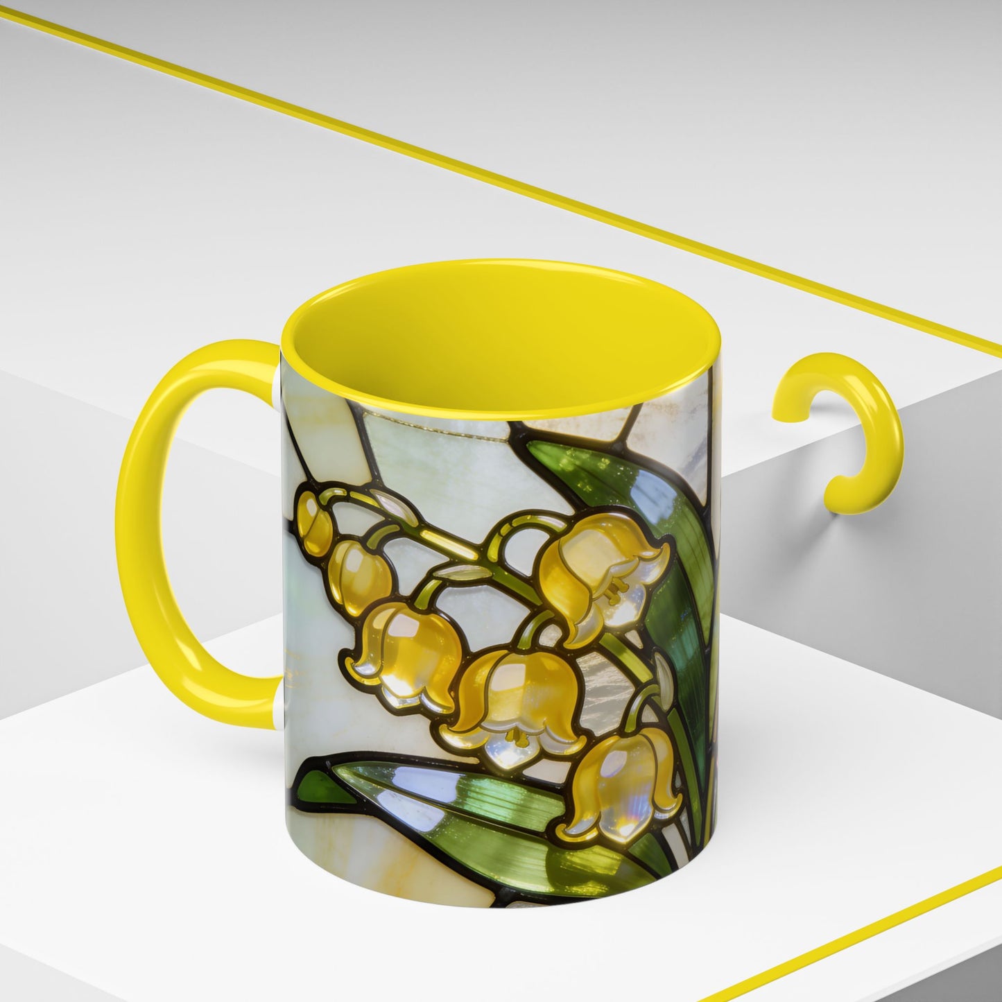 Stained Glass Lily of the Valley Accent Coffee Mug — Floral 11/15oz Gift