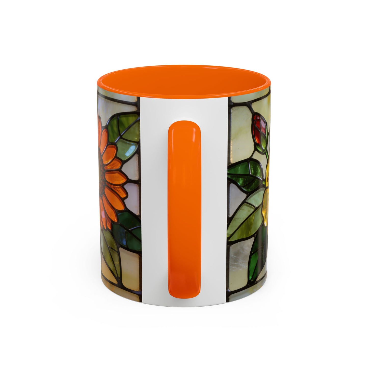 Floral Stained Glass Accent Coffee Mug – Hibiscus & Sunflower Design (11/15oz)