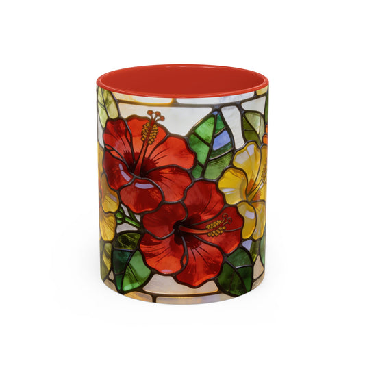 Floral Stained Glass Accent Coffee Mug – Hibiscus & Sunflower Design (11/15oz)