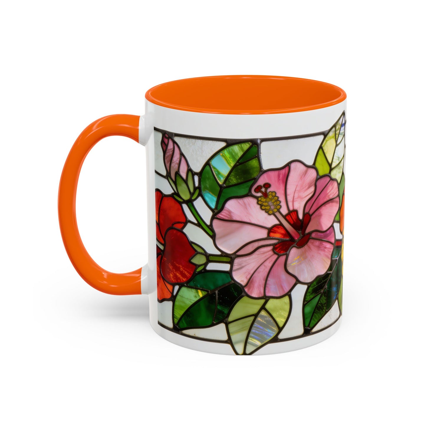 Stained Glass Tropical Flower Coffee Mug — Hibiscus & Bird of Paradise Accent Mug