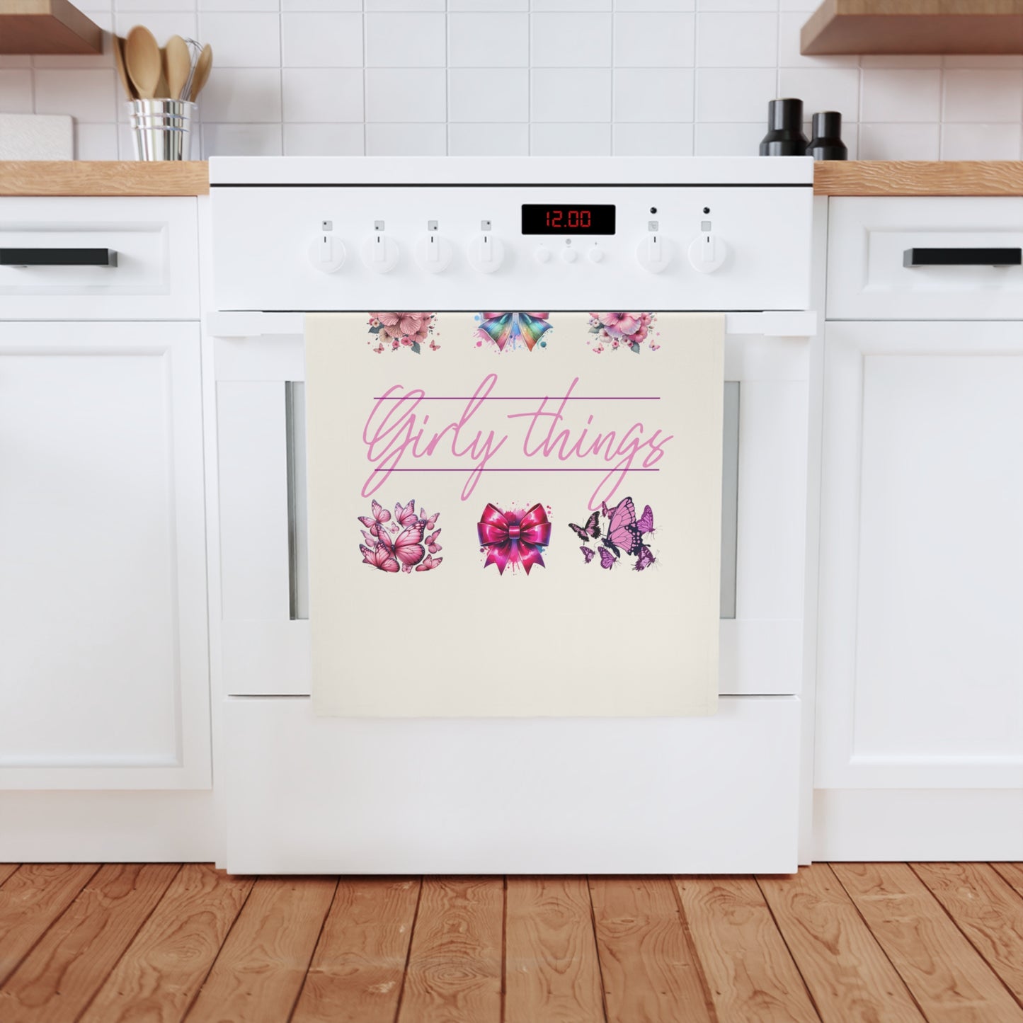 Girly Things Cotton Tea Towel - Floral and Bow Design