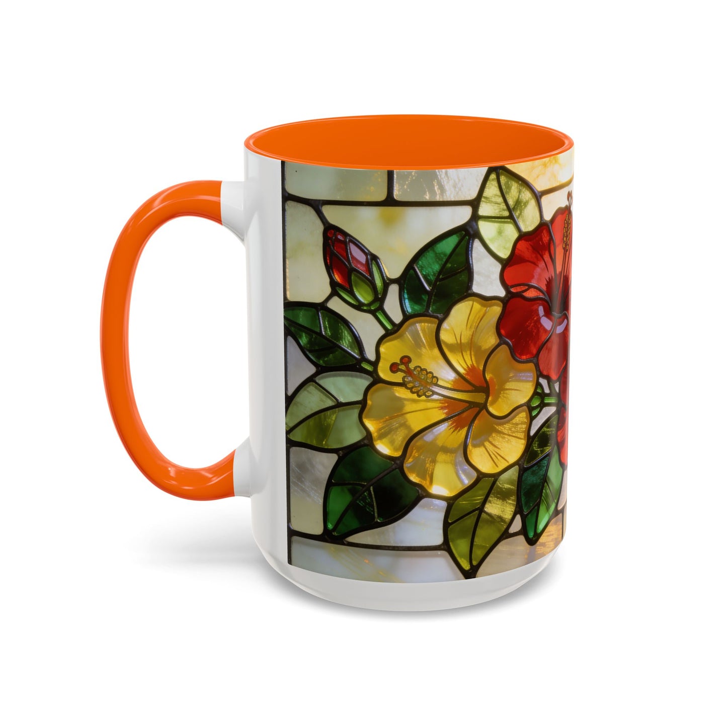 Floral Stained Glass Accent Coffee Mug – Hibiscus & Sunflower Design (11/15oz)