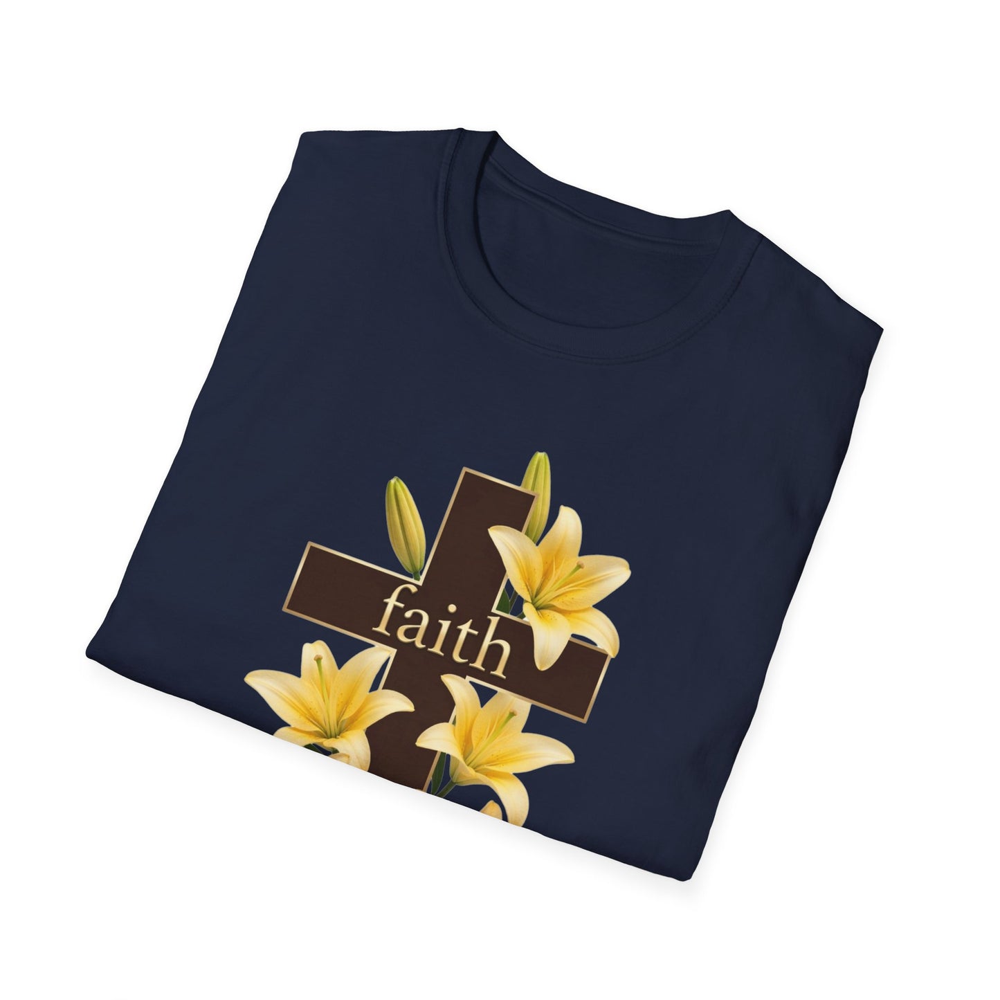 Faith Cross T‑Shirt with Yellow Lilies — Inspirational Christian Easter Tee