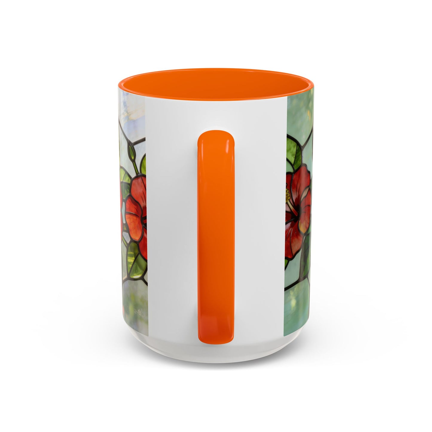 Stained Glass Floral Accent Coffee Mug — Hibiscus & Sunflower Art (11/15oz)