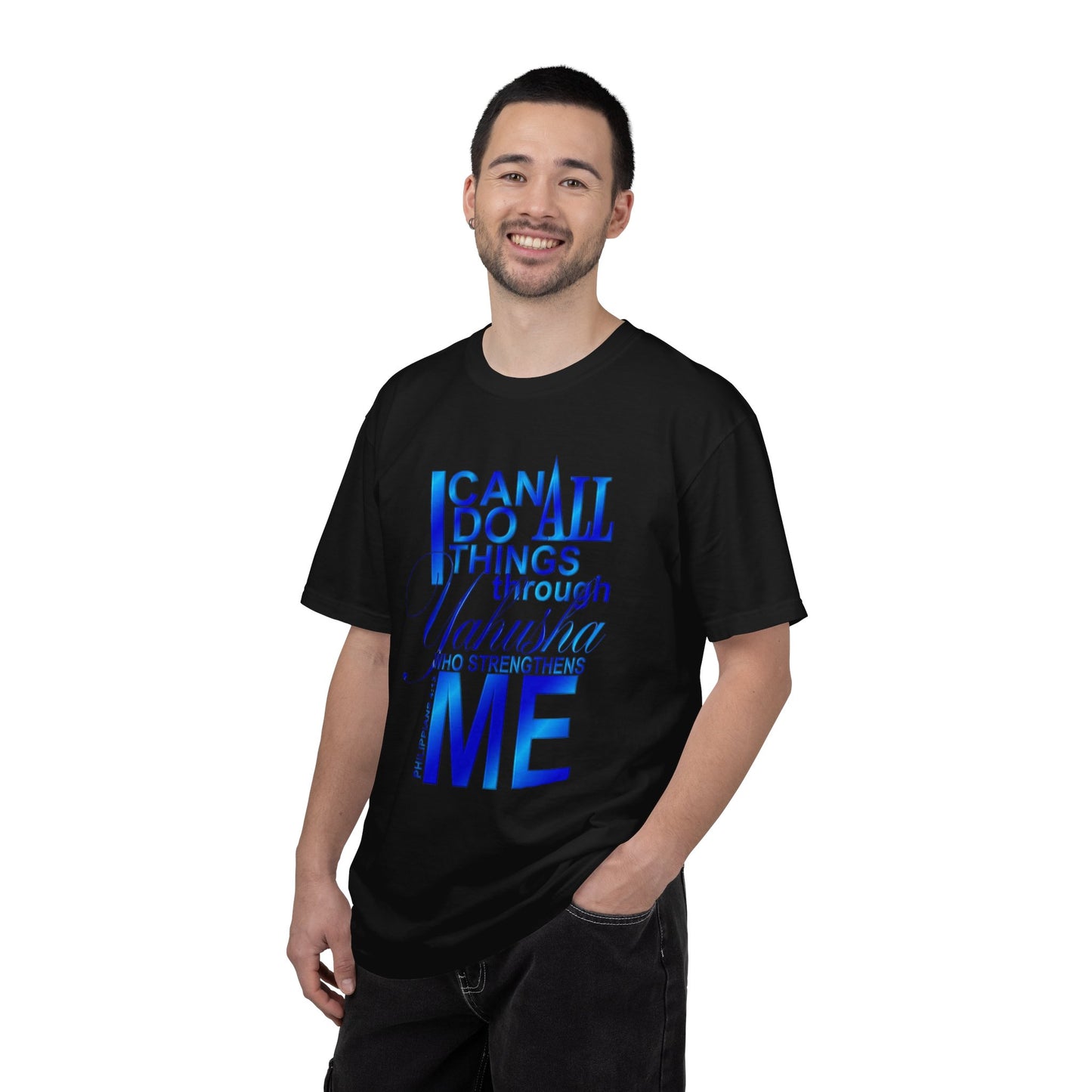 Inspirational Faith T-Shirt — "I Can Do All Things Through Yahusha Who Strengthens Me"