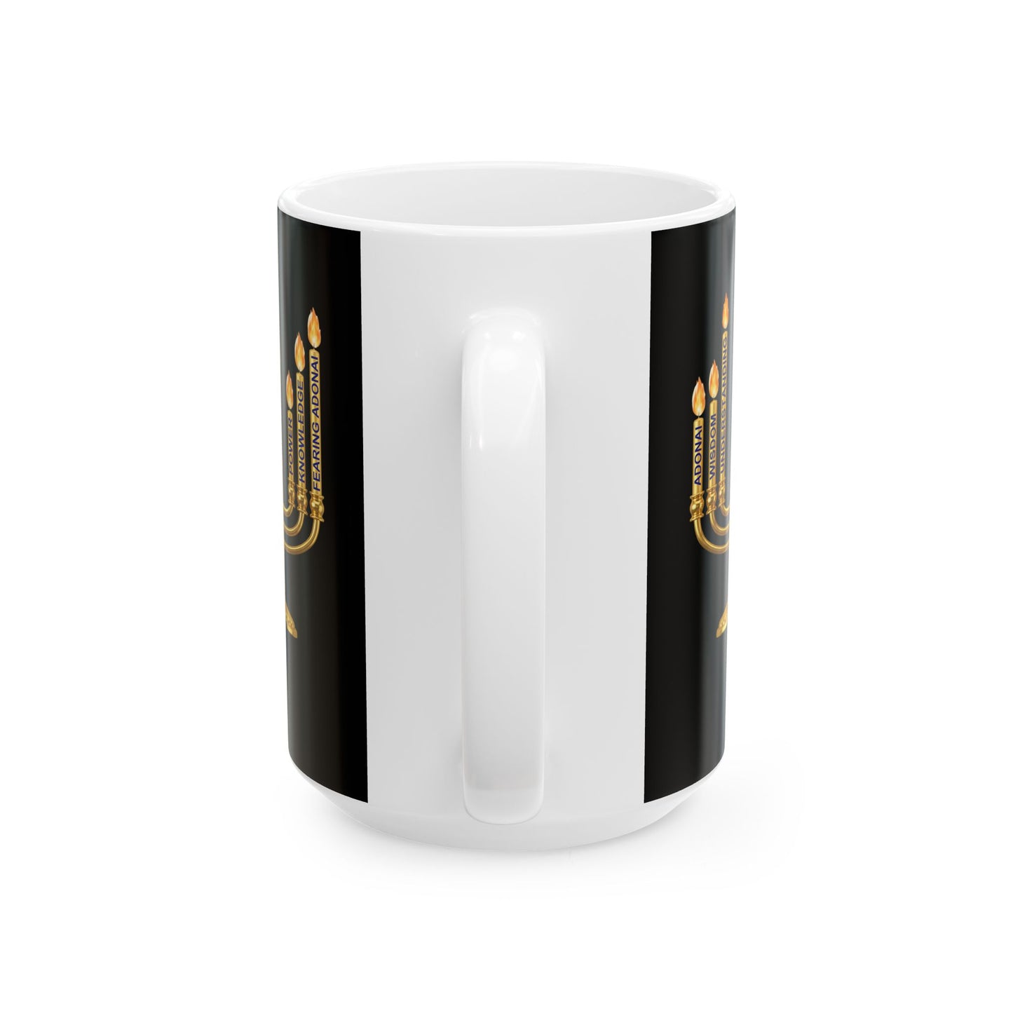 Ceramic Faith Inspired Mug — Metallic Gold Menorah Design (11oz, 15oz)