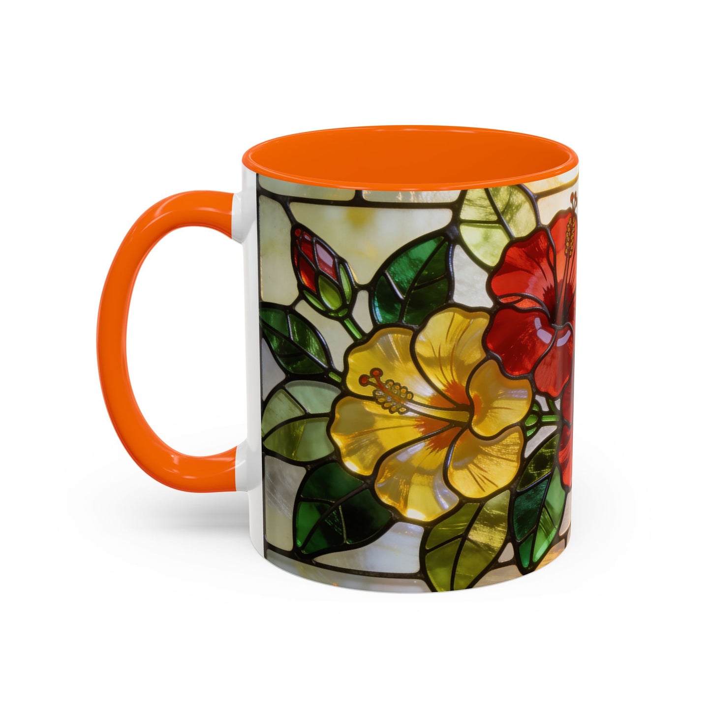 Floral Stained Glass Accent Coffee Mug – Hibiscus & Sunflower Design (11/15oz)