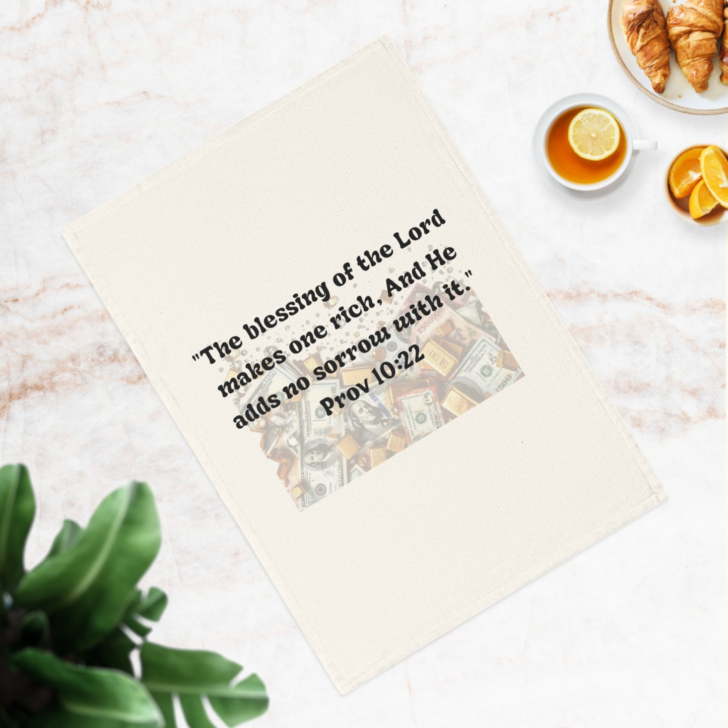 Inspirational Cotton Tea Towel - Blessing of the Lord Design
