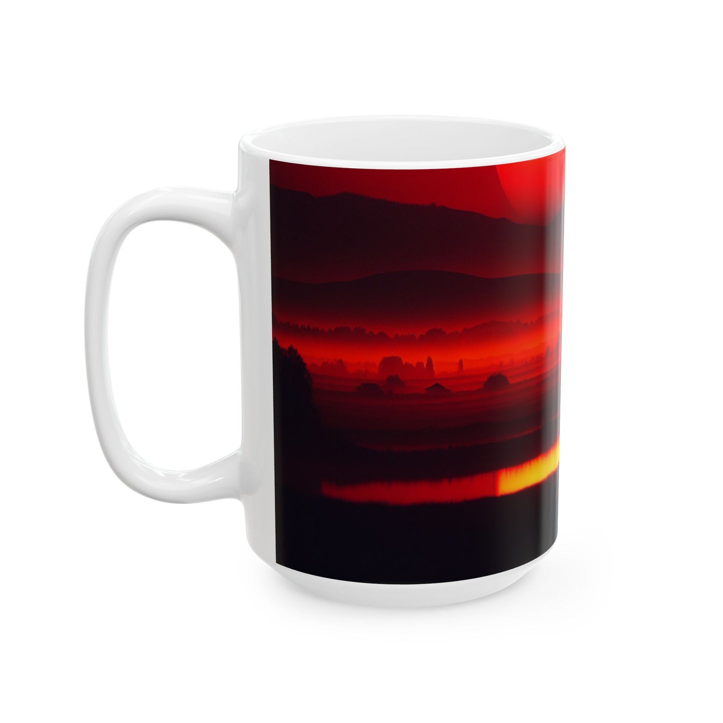 Red Sunset Mountain Ceramic Mug — Atmospheric Landscape Coffee Cup (11oz & 15oz)