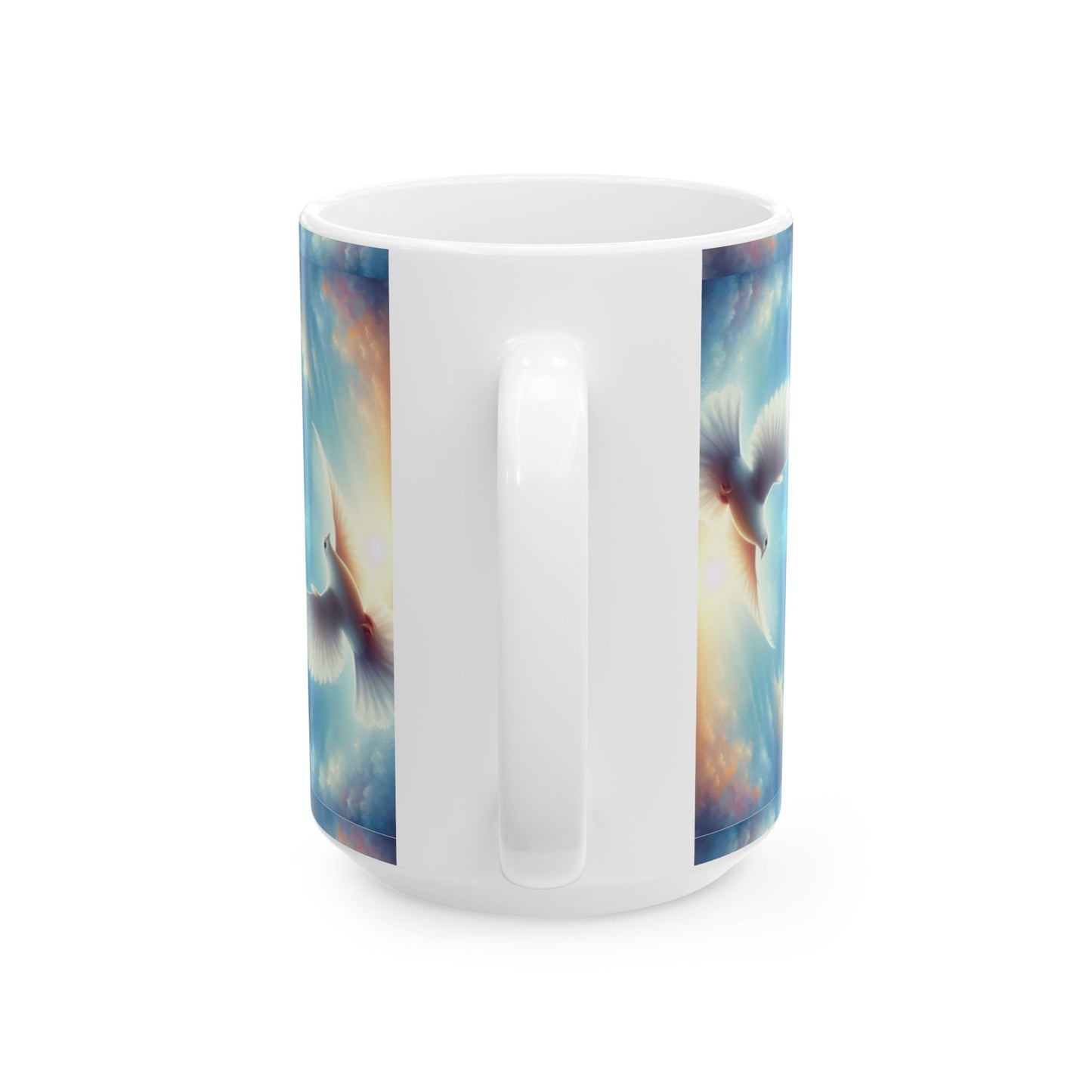 Dove in Sunrise Ceramic Mug — Inspirational Peace Coffee Cup (11oz & 15oz)
