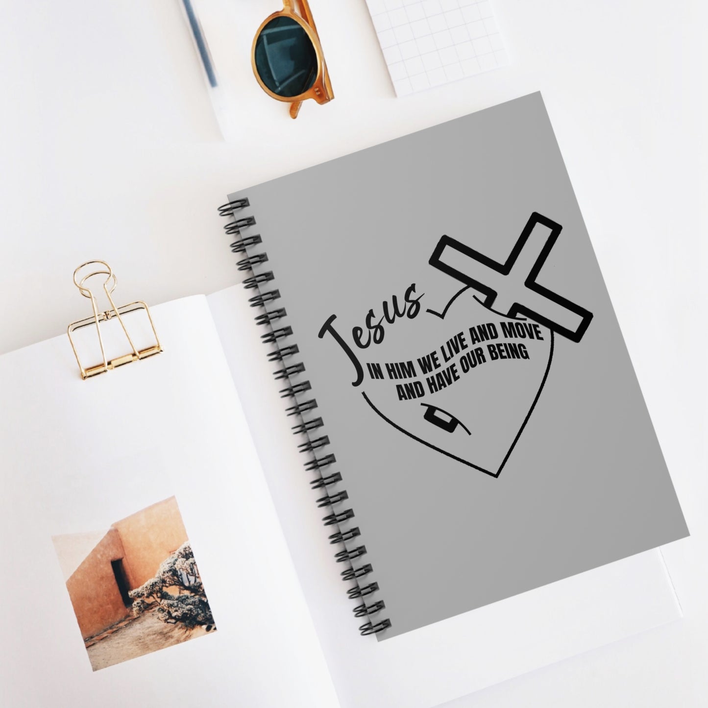 Inspirational Spiral Notebook - Faith and Purpose - 'In Him We Live and Move'