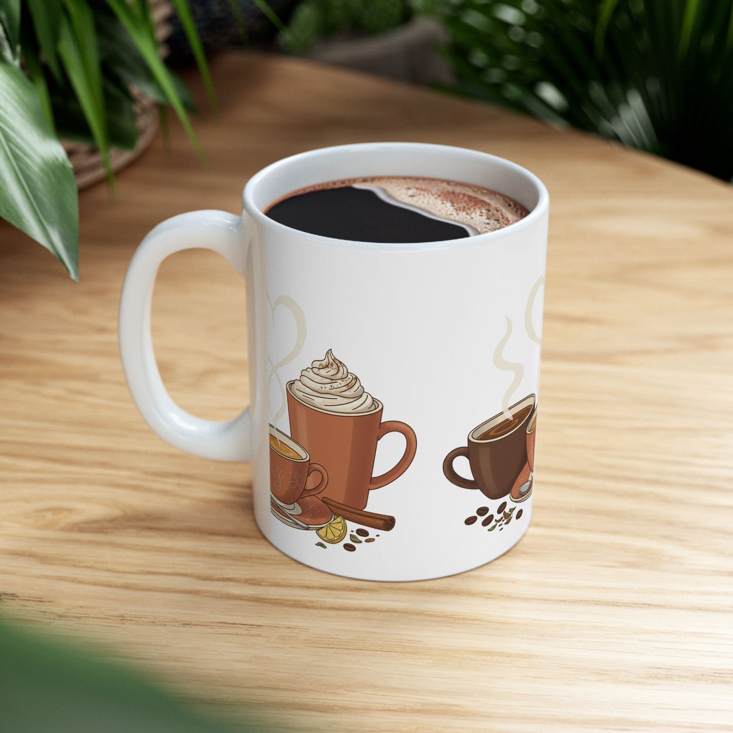 Coffee Lovers Mug - Trio of Hot Drinks Illustration (11oz, 15oz)