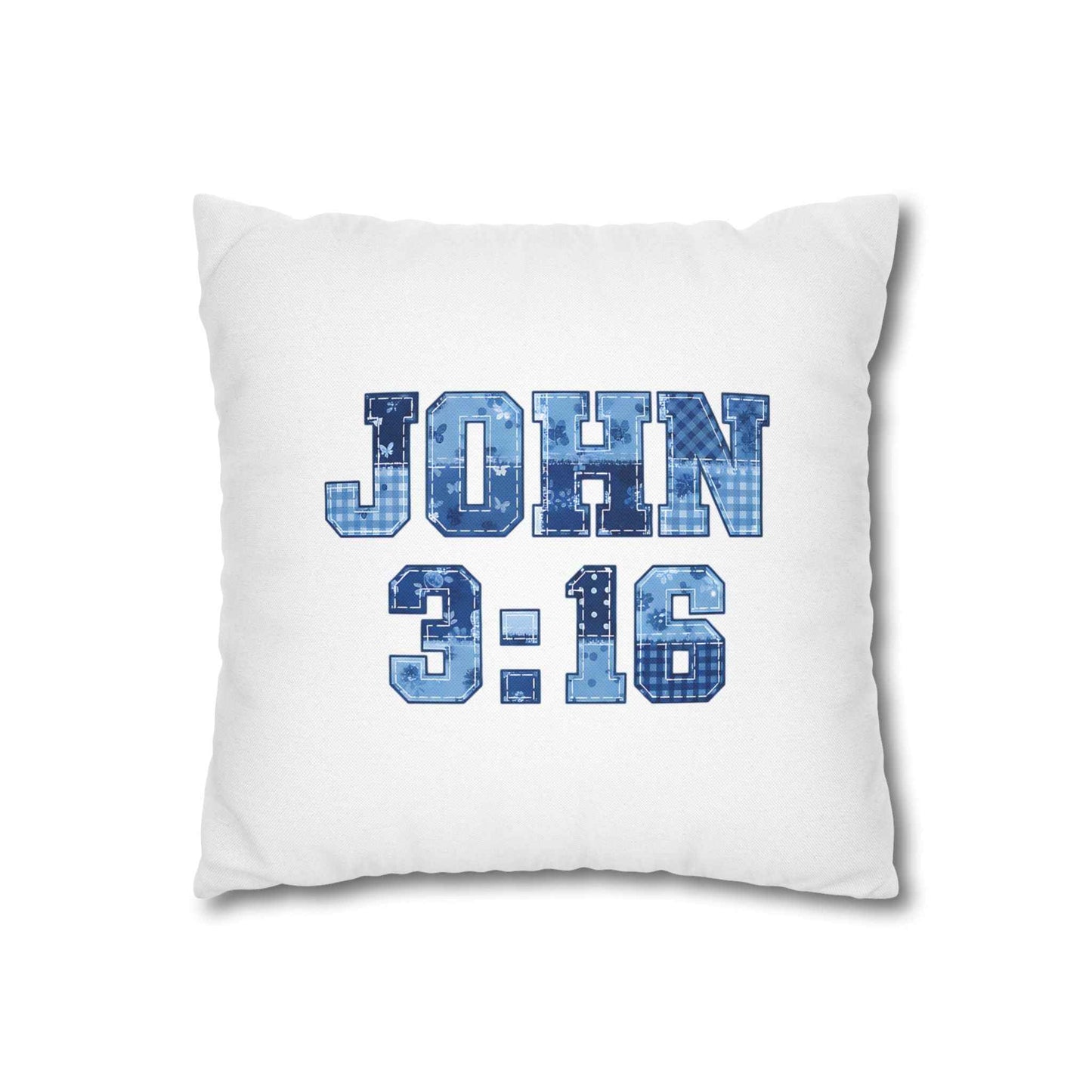 John 3:16 Decorative Pillowcase — Blue Patterned Scripture Throw Pillow
