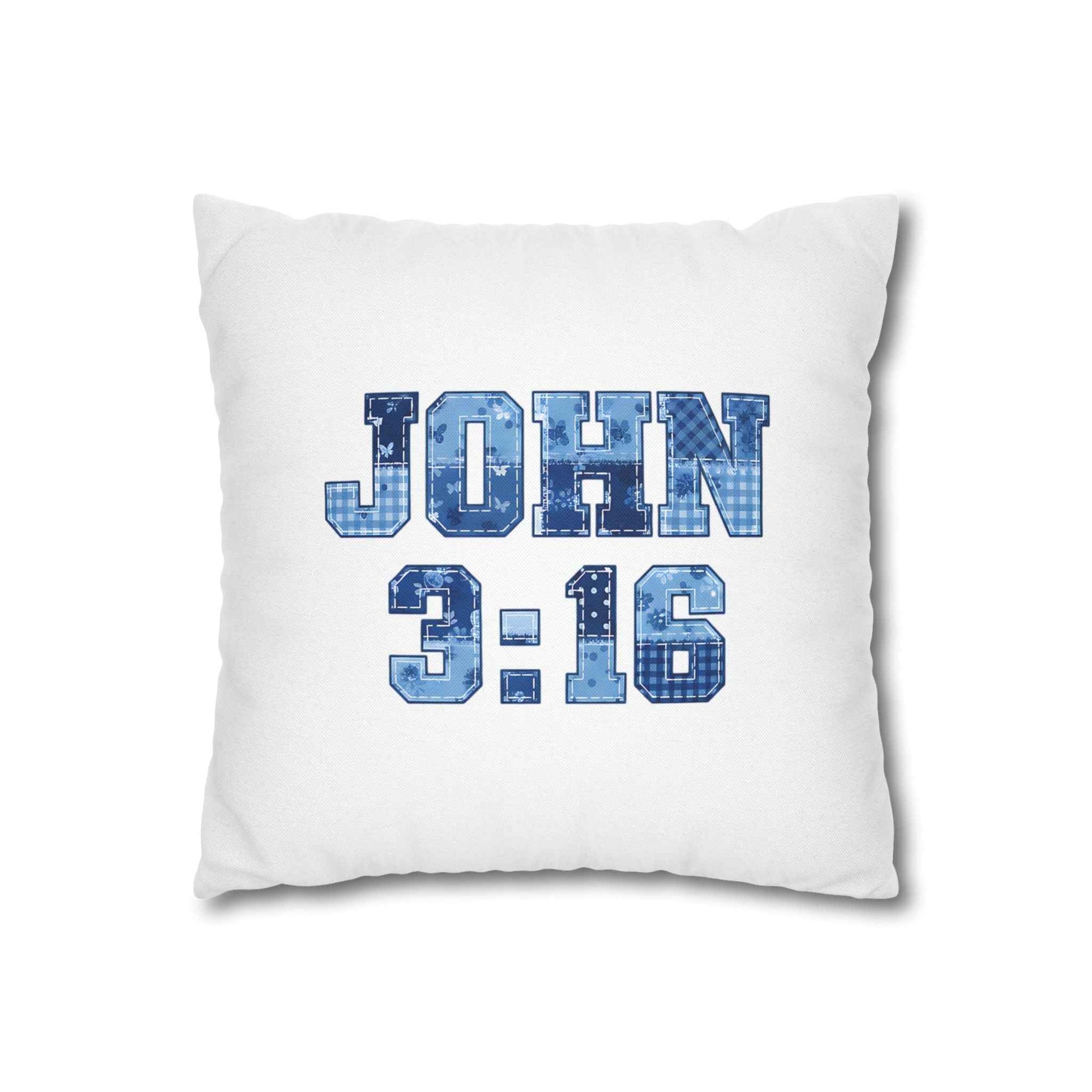 John 3:16 Decorative Pillowcase — Blue Patterned Scripture Throw Pillow
