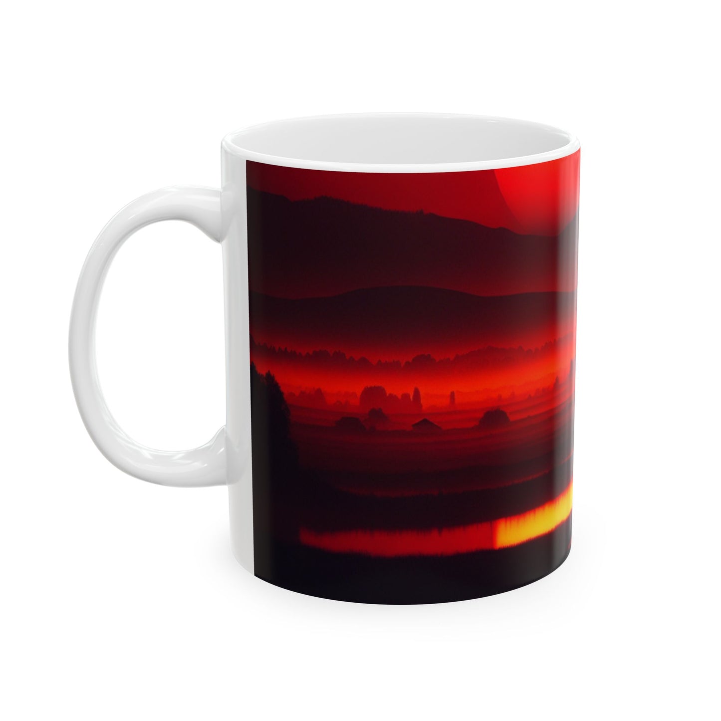Red Sunset Mountain Ceramic Mug — Atmospheric Landscape Coffee Cup (11oz & 15oz)